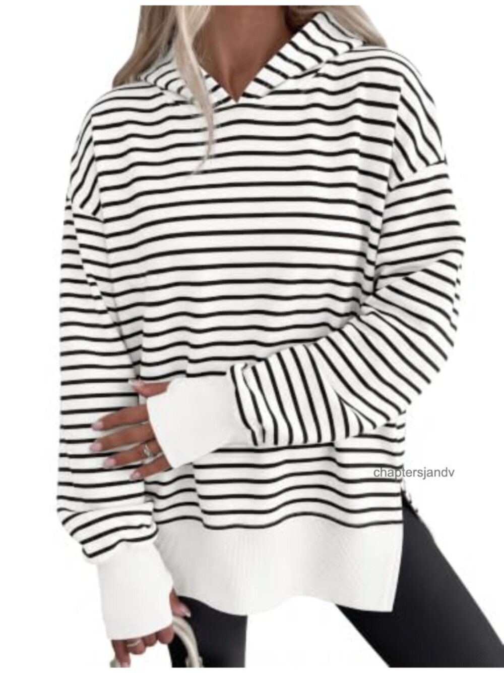 Oversized Striped Hoodie Long Sleeve Tunic Sweatshirt Side Slit Fall